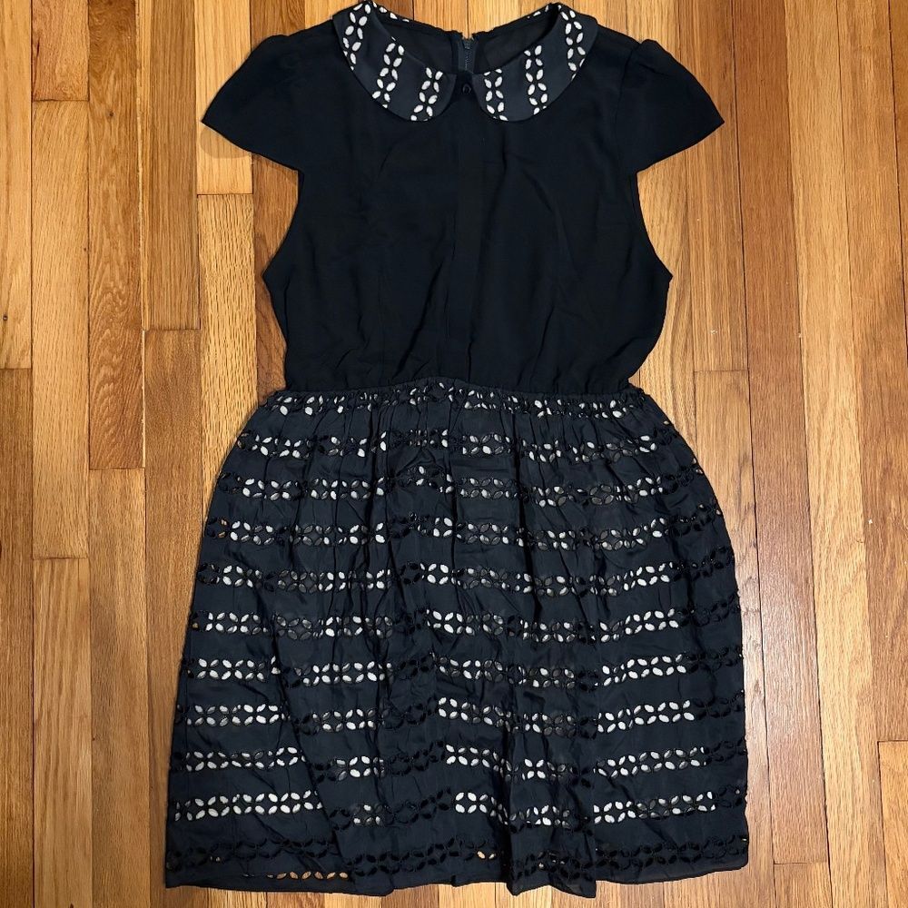 Alice + Olivia Anita Peter-Pan-Collar Eyelet Dress, Black Size 12